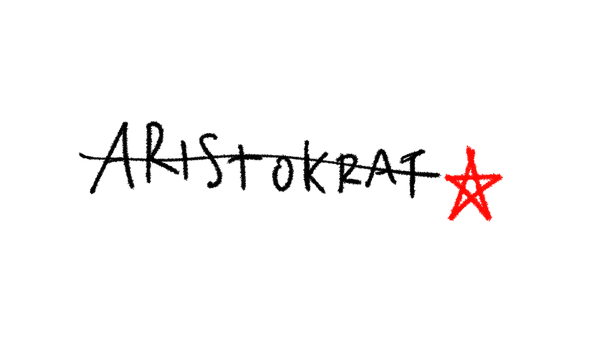 The word 'ARISTOKRAT' is written in a black handwritten font on a plain white background, with a red five-pointed star replacing the letter 'A'.